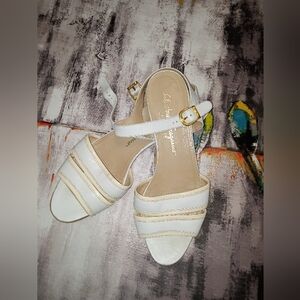 Salvatore Ferragamo, Vintage, White and Cream, Strappy,Sandals, Size 8.5